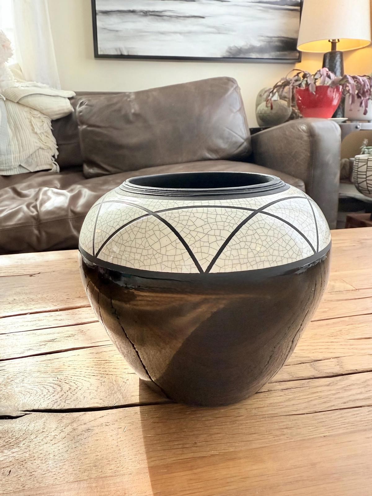 Vintage Chrisco Raku award winning studio pottery vase Seagrove, NC 1980s y2K