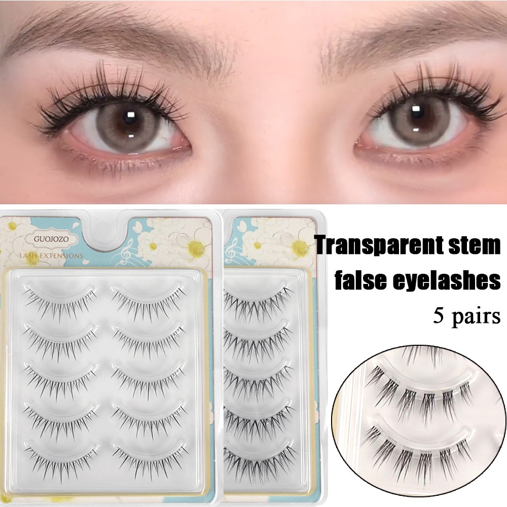 False Eyelashes Set of 5 with Transparent Band and Natural Look 10-13mm Length