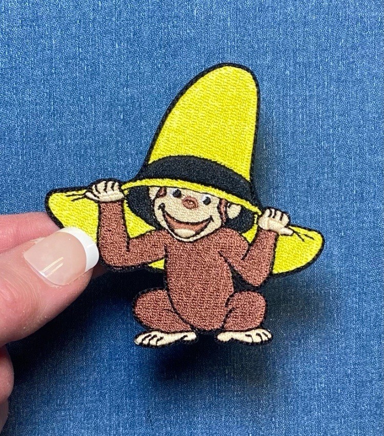 Curious George Embroidered Iron on Patch, Monkey in Yellow Hat, 3" X 3"