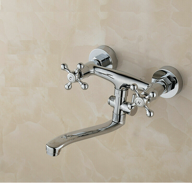 Wall Mounted Swivel Spout Mixer Sink Kitchen Laundry Dishwasher Faucet Tap US