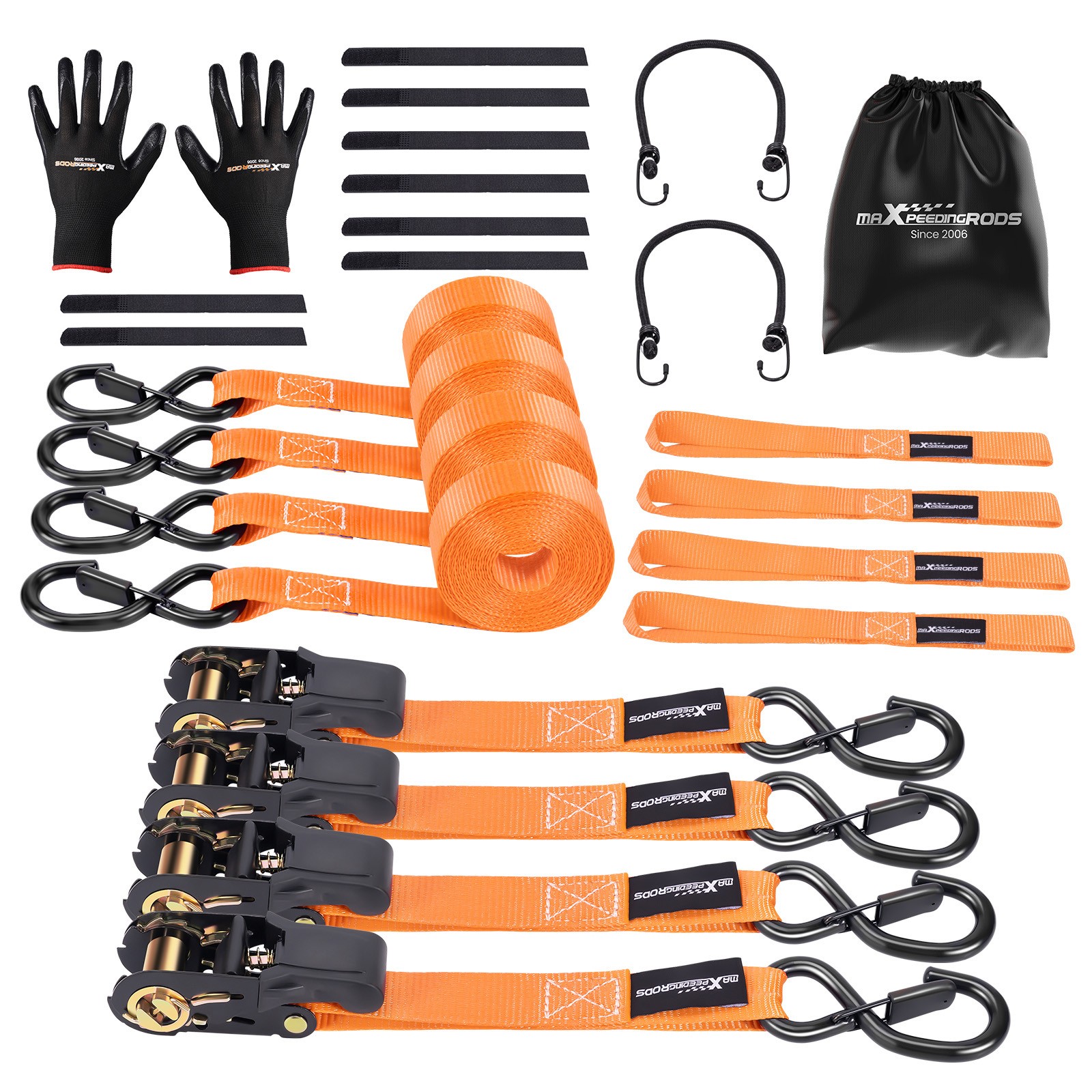 15ft Ratchet Tie Down Kit 1 inch 2200 lb Safety Clip for ATV Motorcycle Orange