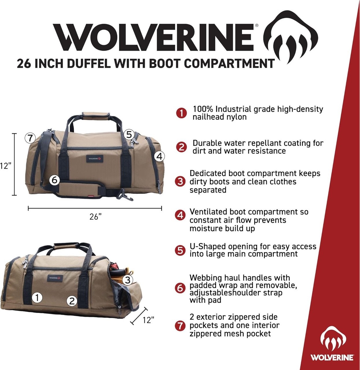 Wolverine 26" Duffel with Boot Compartment Gunmetal