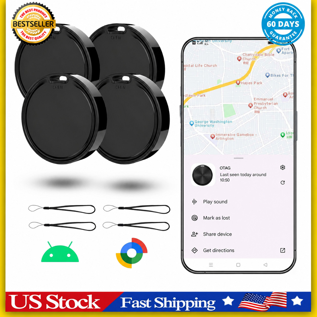 Android air Tags-4 Pack,Air Tag for Android,Google Certified Smart Android Track