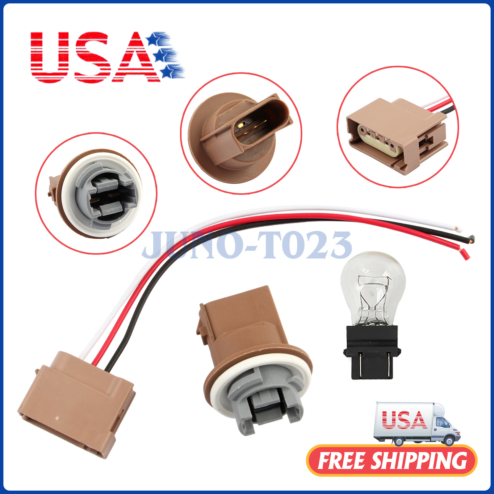 For Ford Headlamp Lamp Socket Brake Tail Turn Signal Parking Pigtail+ 3157 Bulb