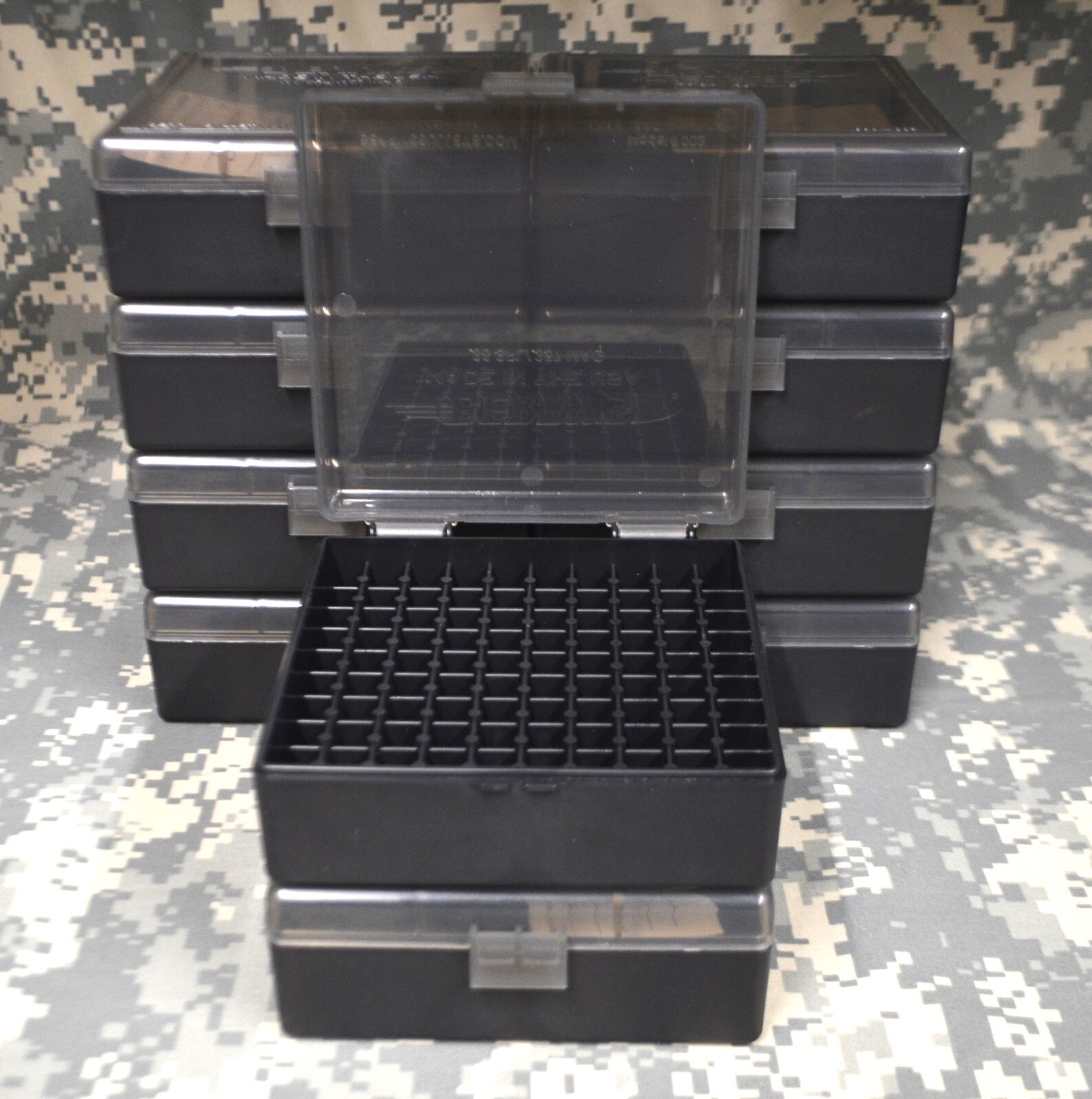 10 x BERRY'S PLASTIC STORAGE AMMO BOX SMOKE COLOR .357/38 ACP 100 rd