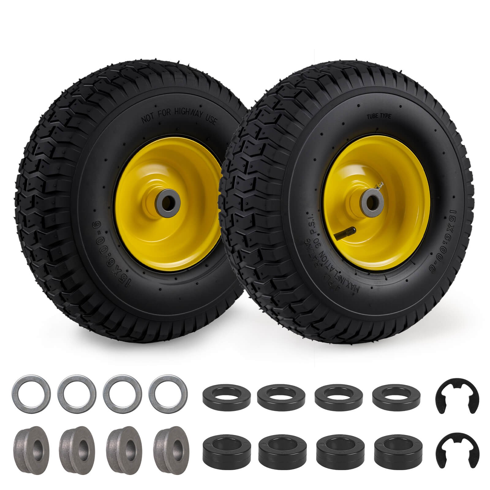 2 Pack 15 x 6.00-6 Tube-type Tires & Wheels w/3-4.6" Centered Hub, 3/4" Bushing