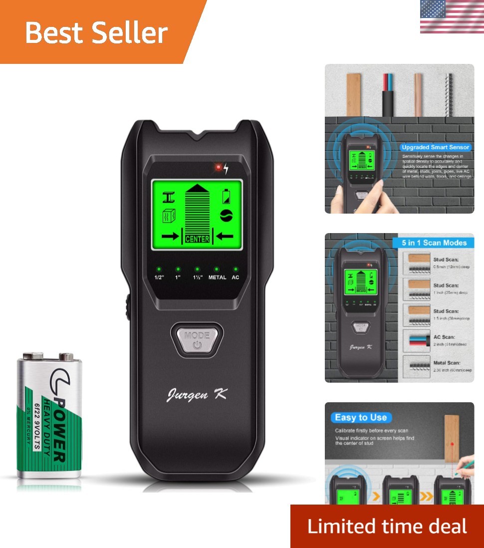 Lightweight Battery-Powered Stud Finder with Backlit LCD for Professional Use