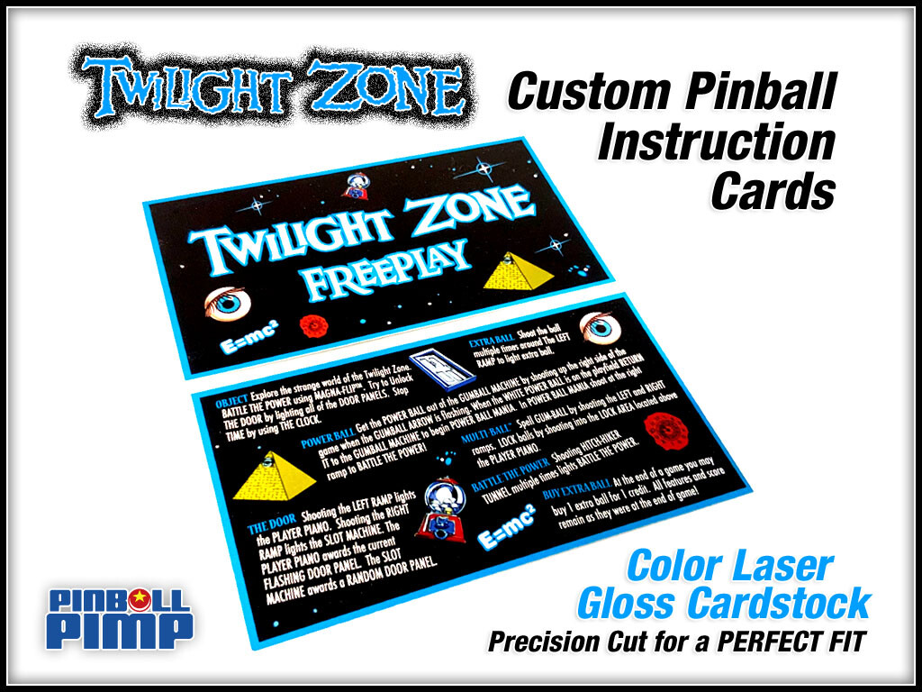 Bally TWILIGHT ZONE Pinball Instruction Cards - Custom Designed