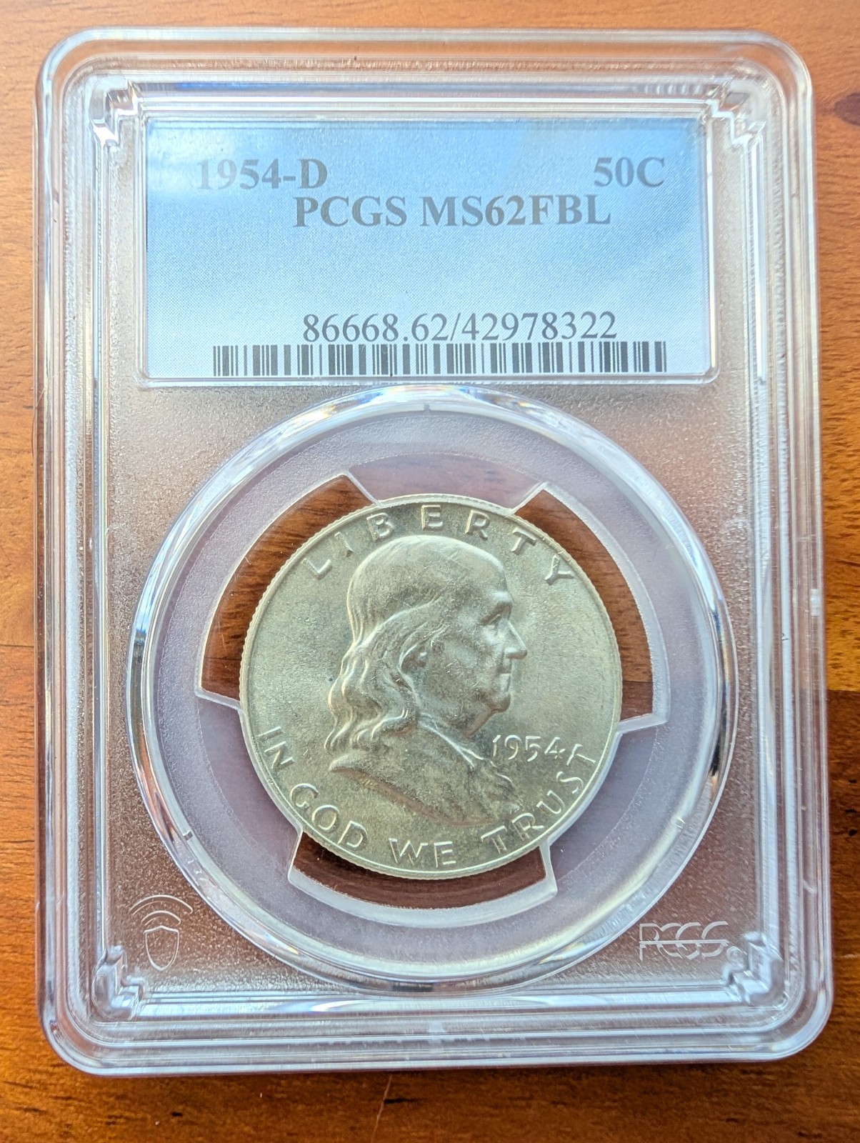 1954-D Franklin Half Dollar PCGS MS62FBL Silver 50C Full Bell Lines Choice BU