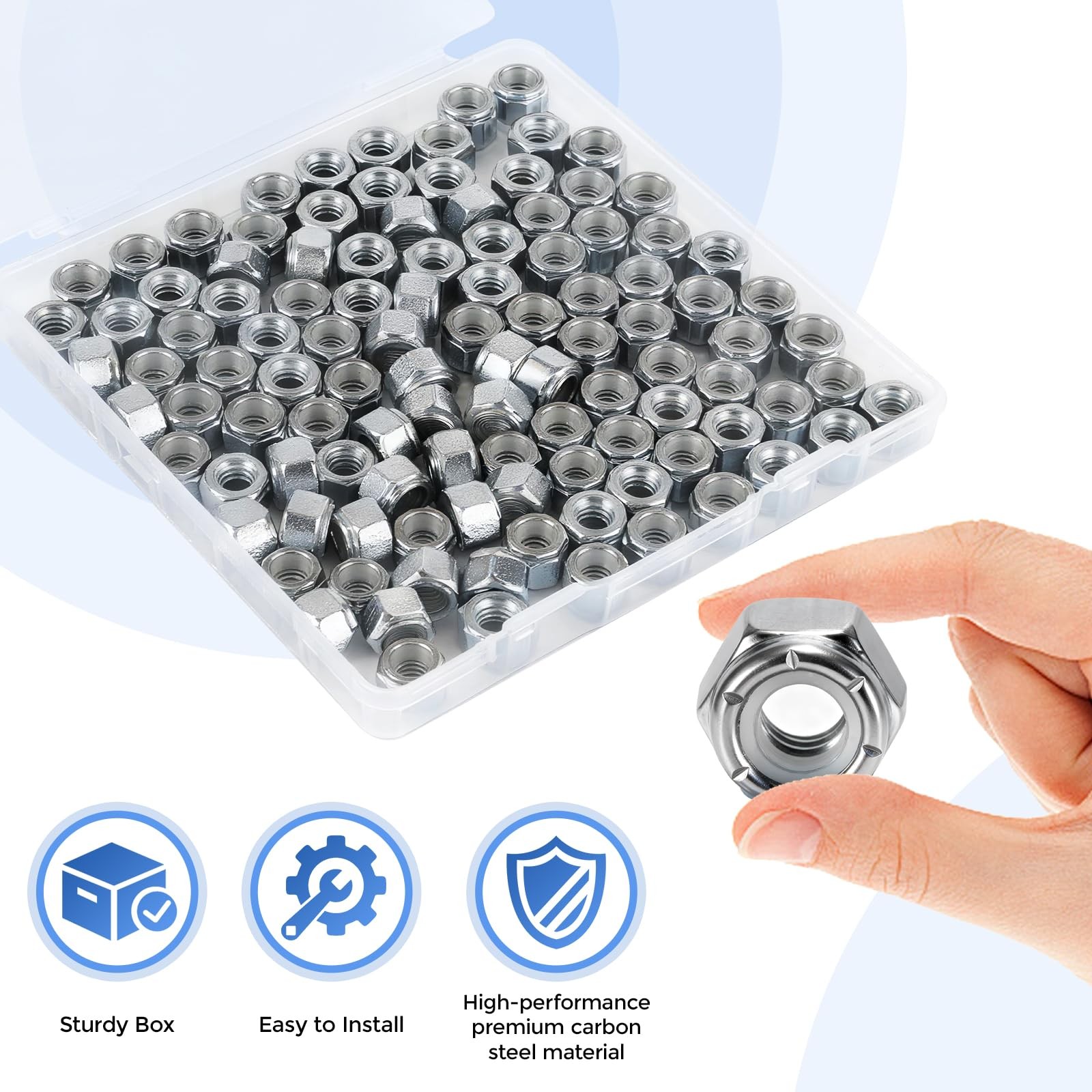 Wiewotsu 100 Pack 1/4"-20 Inch Lock Nuts, Premium Paterial 1/4"-20, Silver