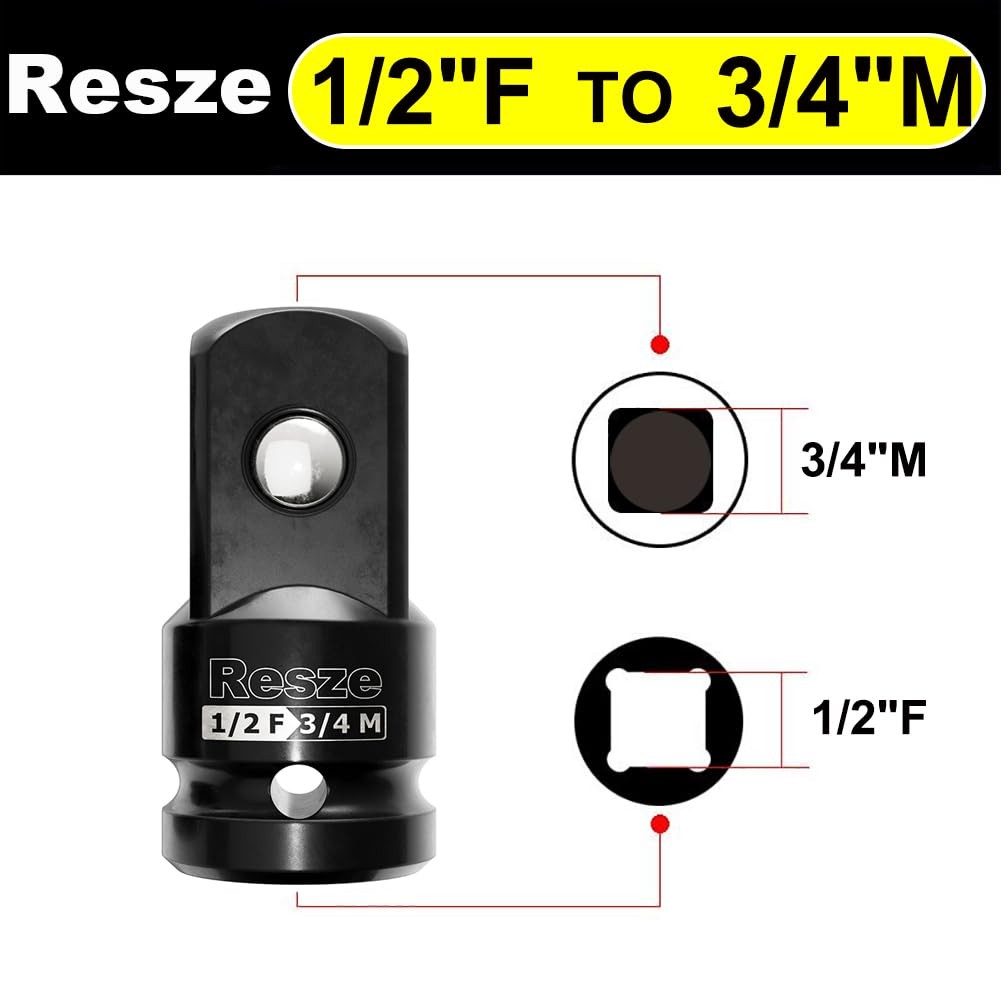 Resze 2PCS Impact Socket Adapter and Reducer Set,3/4"to 1/2" & 2PC, Black