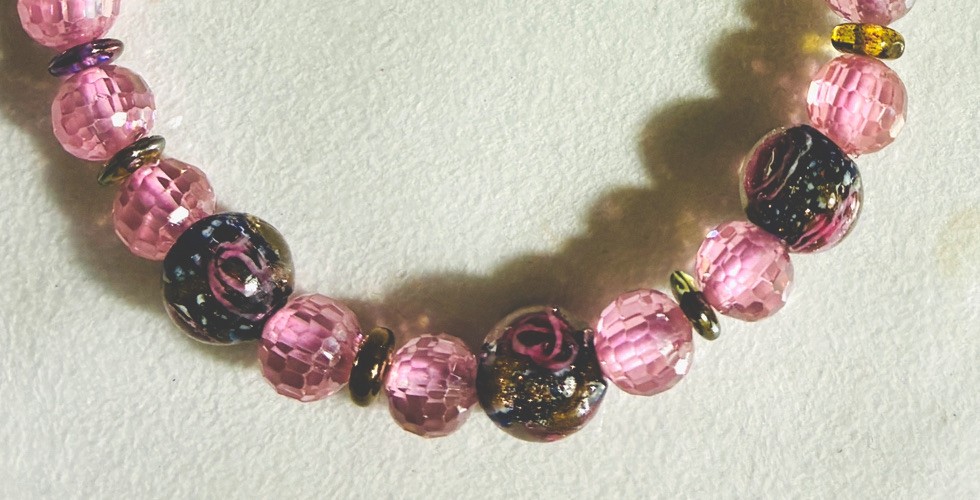 Bracelet Stretchy Lampwork & Cubic Zirconia