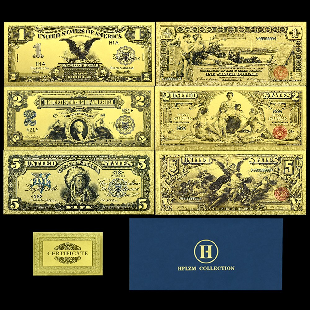 6pc/set US Dollar Gold Foil Vintage Banknotes Plastic Money Collectible Gift