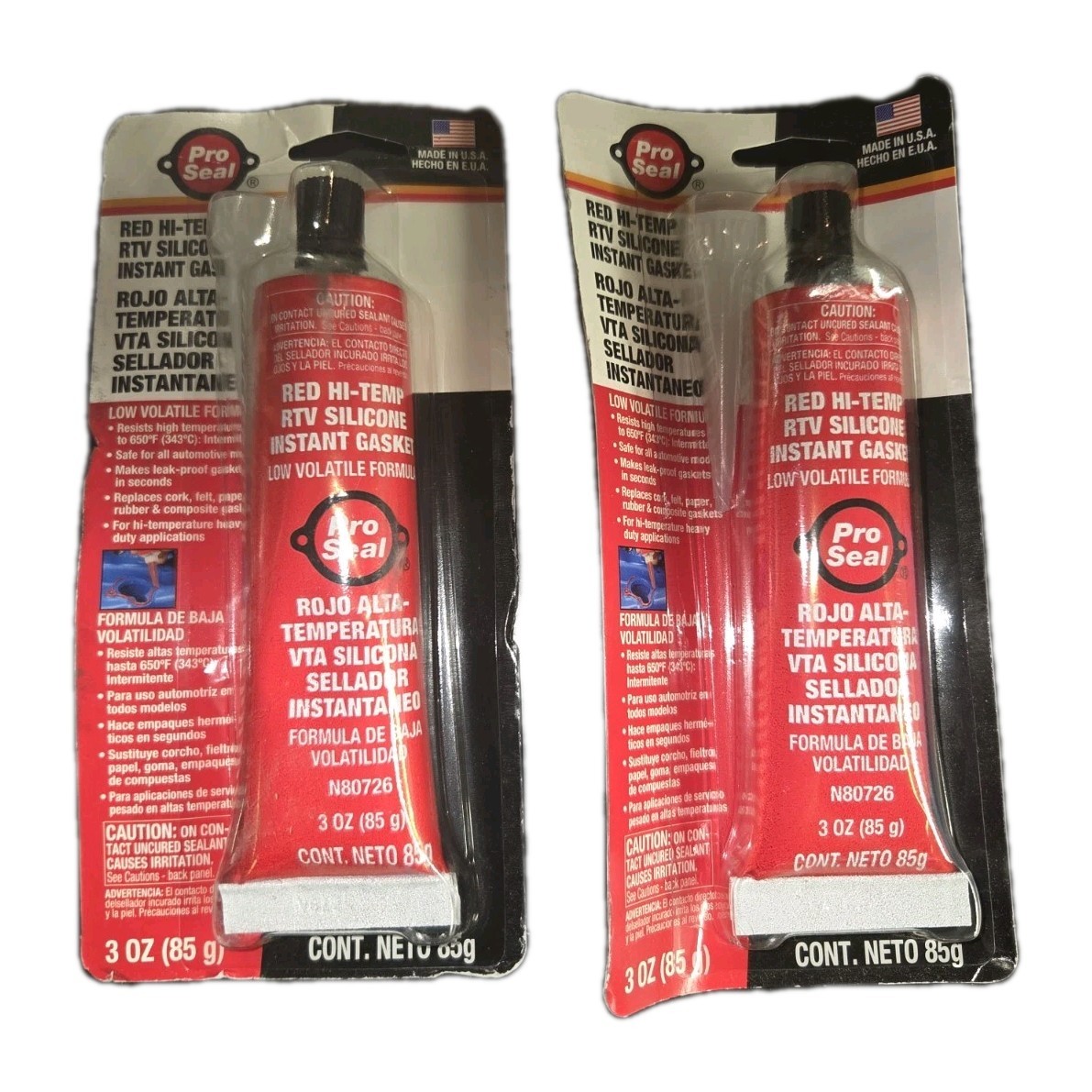 2x Silicone RTV Gasket Makers PRO SEAL RED HI-TEMP 3oz PROSEAL