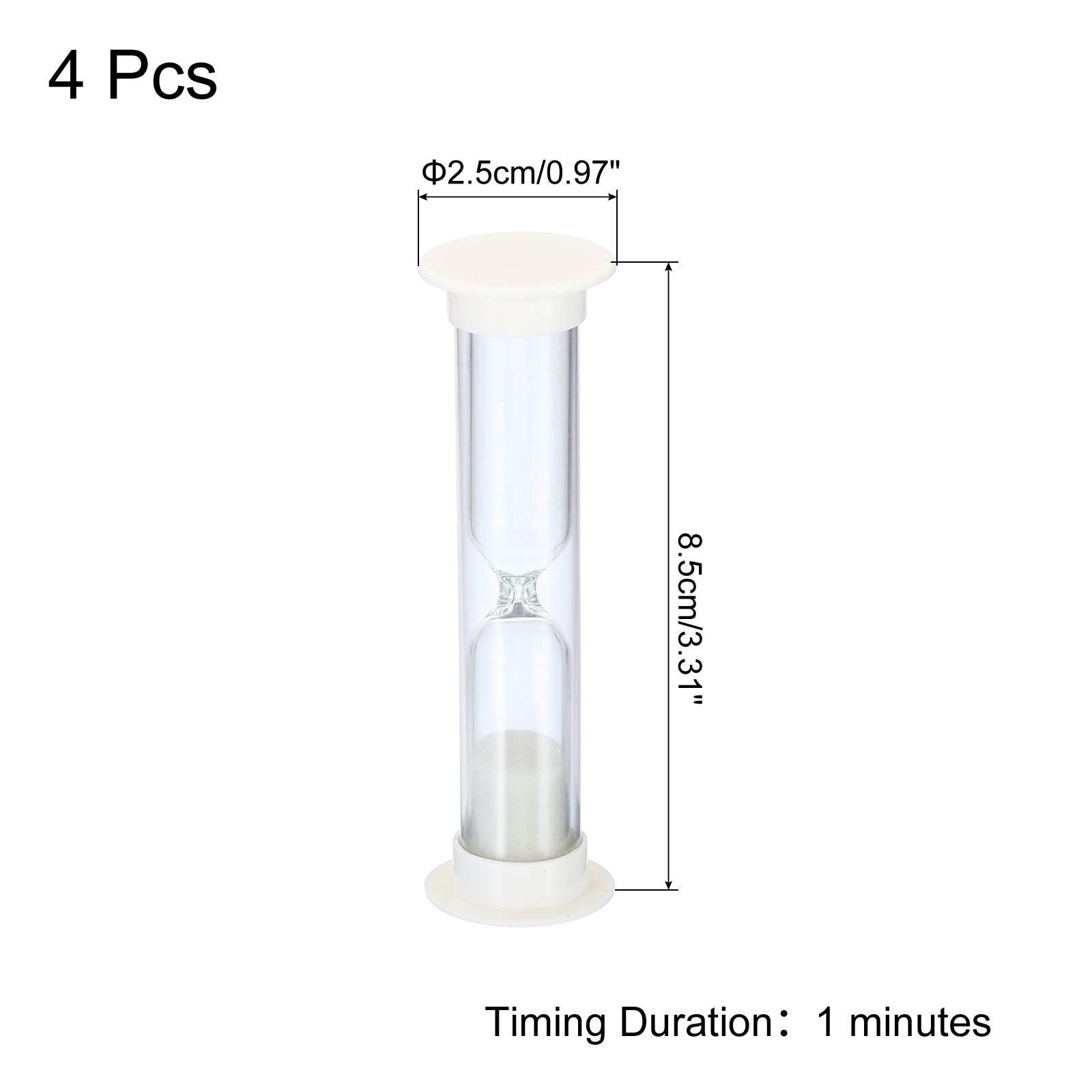 1 Minute Sand Timer, 4Pcs Small Sandy Clock, Count Down Sand Glass White