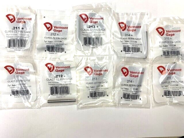 VERMONT GAGE PIN GAGE  CHOOSE SIZES .211 .212 .213 .214 .215 + OR -  PLUS MINUS