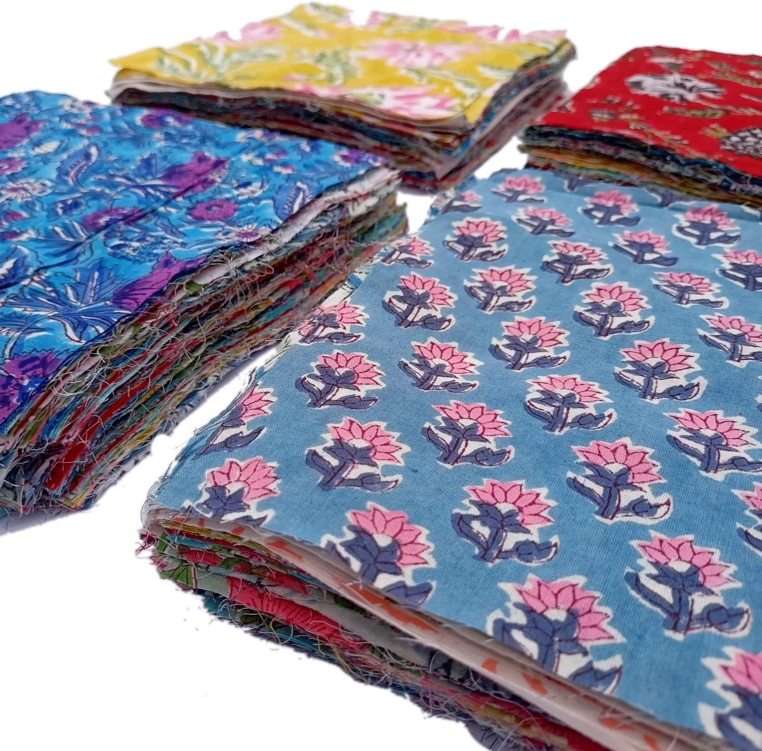 Indian Block Print Cotton Fabric Fat Quarter Bundle Quilting Scraps Fabric Scrap