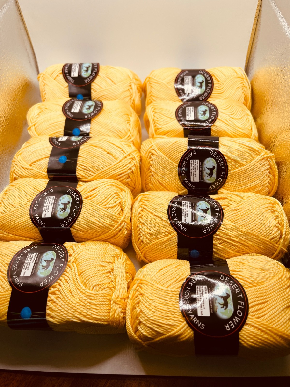 LOT of 10 Dark Horse Yarns Desert Flower 820 Yellow Mercerized Cotton 1,250yards