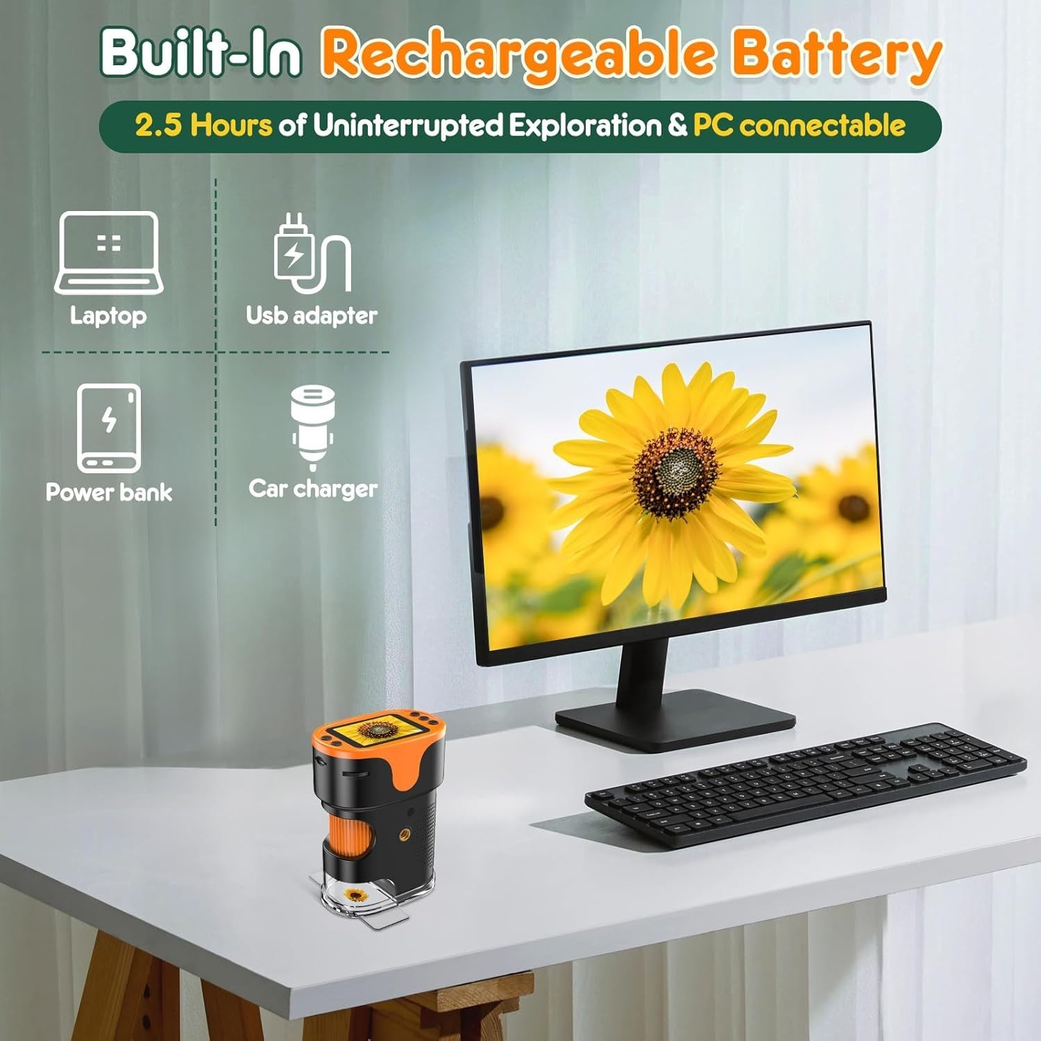 1000X Handheld Microscope for Kids 4K 2.0" Screen Rechargeable Mini Pocket Di...