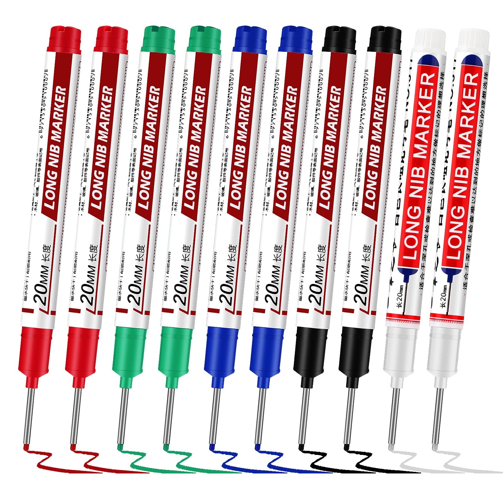 Thboxes 10 Pack Long Nib Marker, 20mm Long Head Deep Hole Markers Waterproof ...