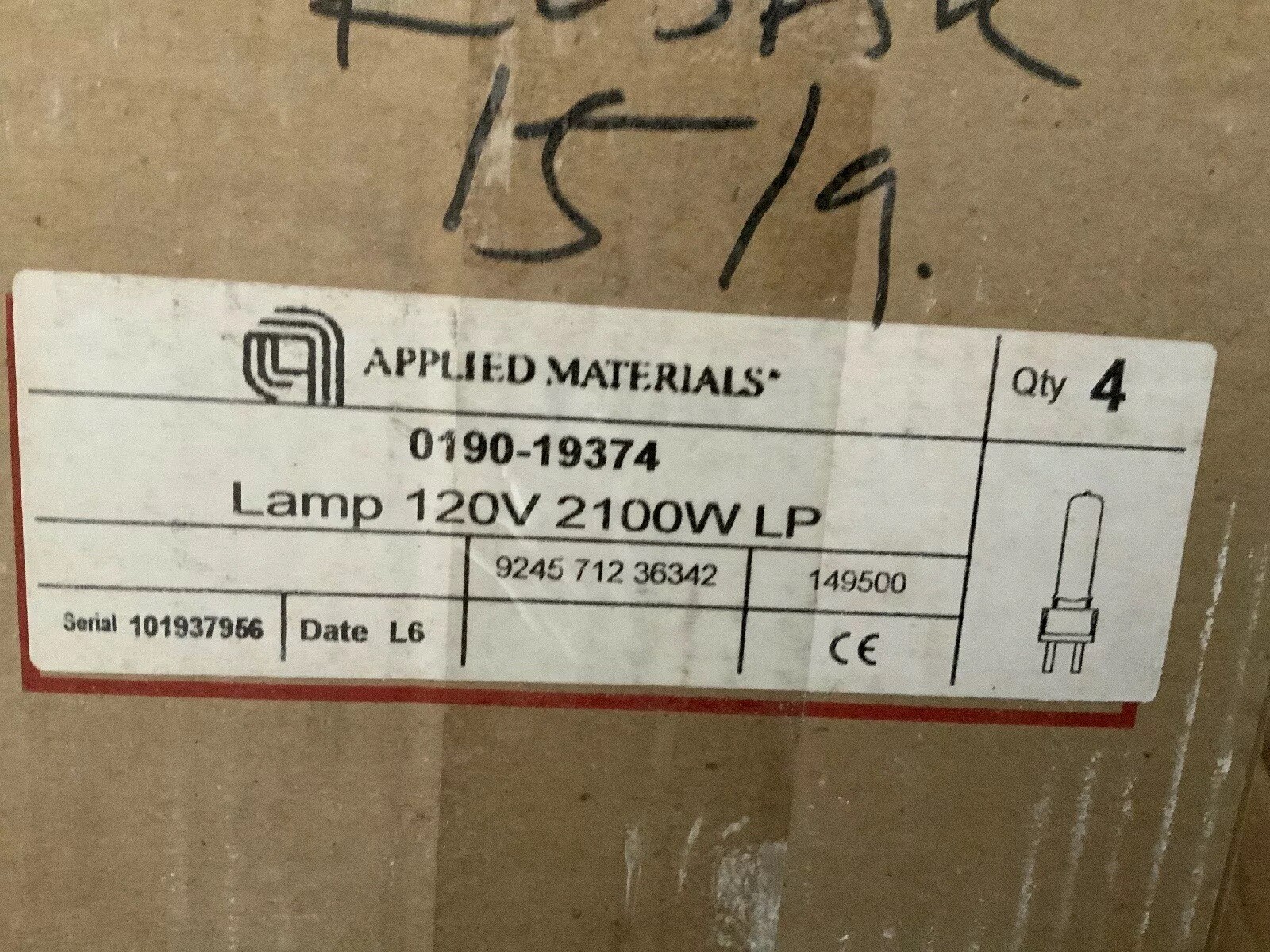 Applied Materials 0190-19374 Lamp 120V 2100W LP Lot of 4