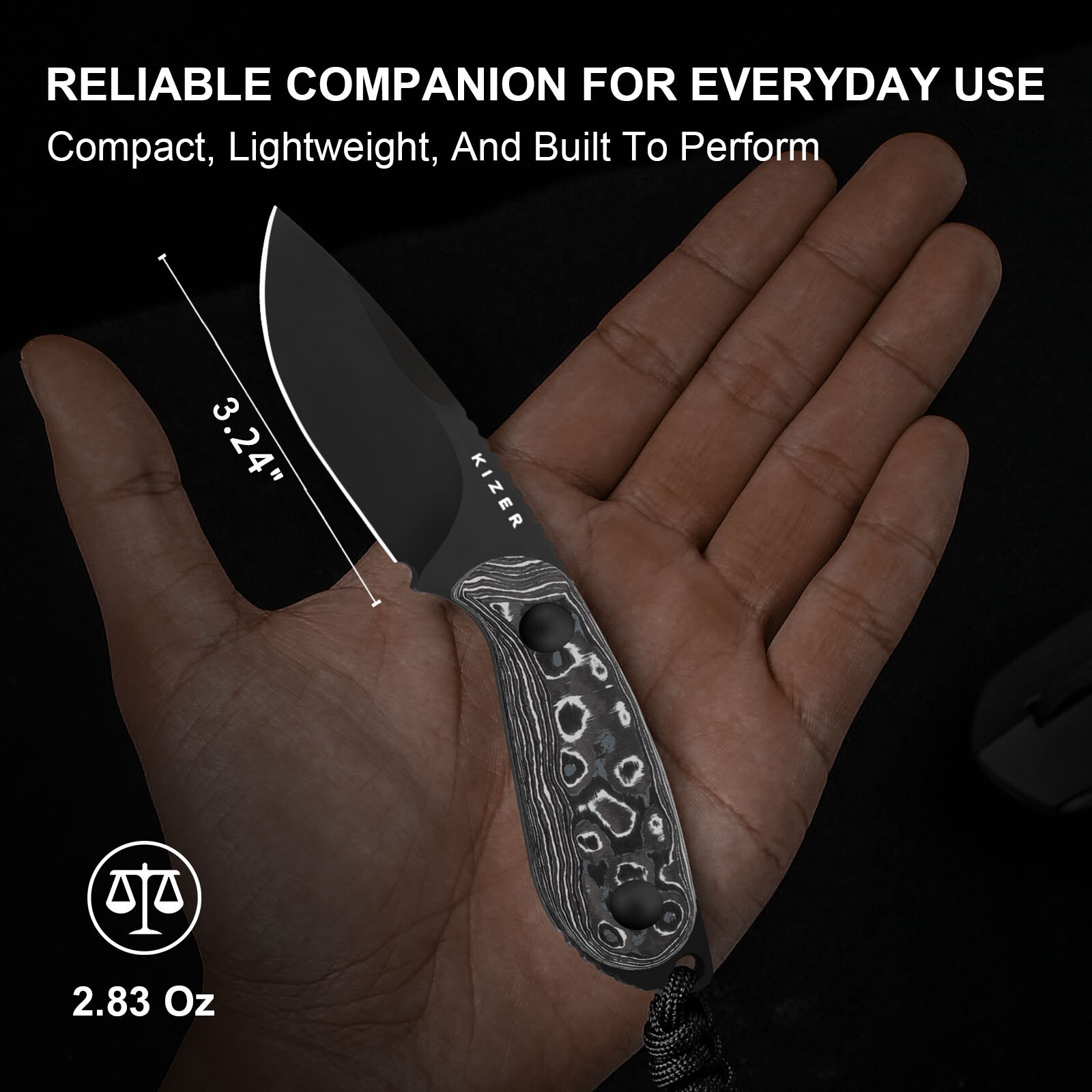 Kizer Buddy Fixed Knife Compact M390 Blade Fat Carbon White Storm Handle 1081A9