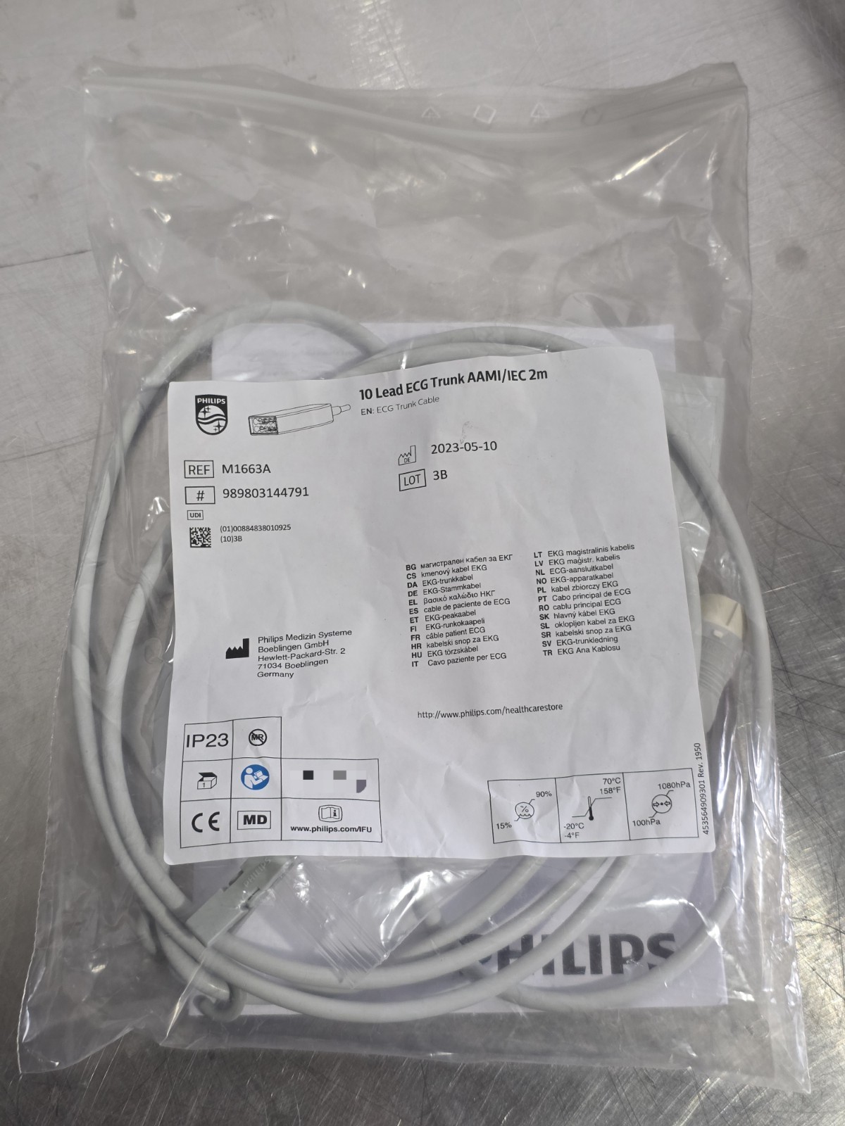 Philips 10 Lead ECG Trunk AAMI/IEC 2m. Red M1663A ECG Trunk Cable