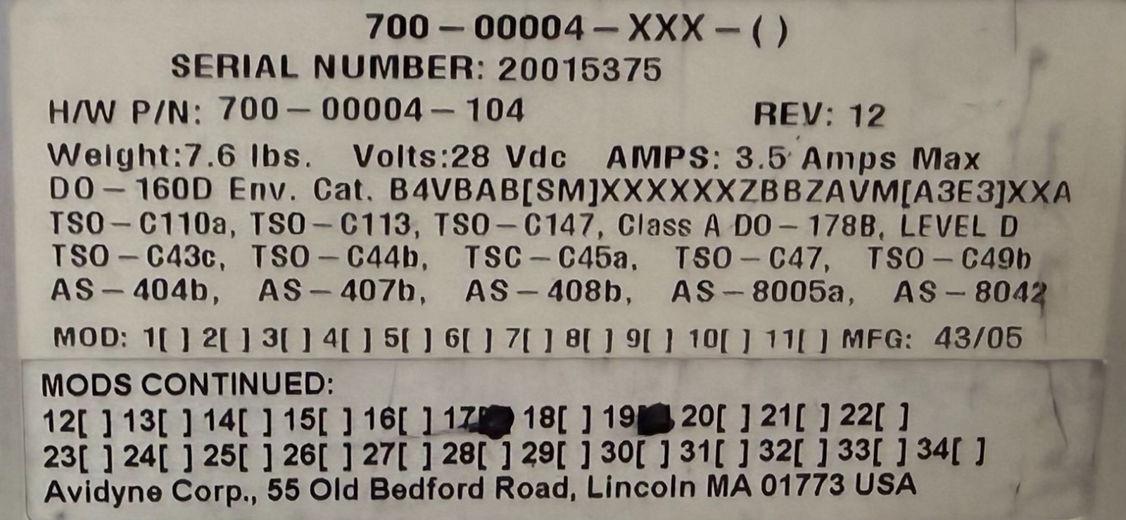 MFD EX5000 700-00004-104 Removed Working