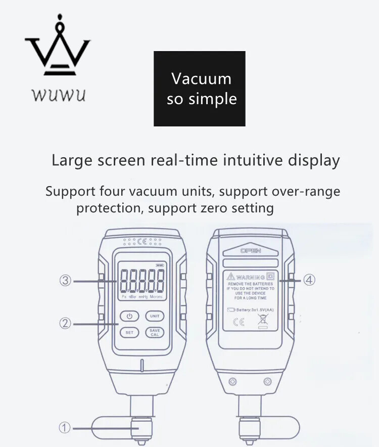 VMV-1 Laboratory Refrigeration System Vacuum Inspection Vacuum Gauge 0-10000P