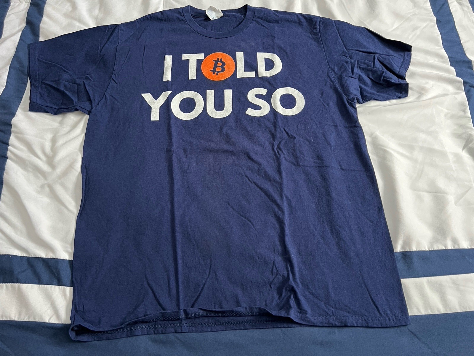 Bitcoin I Told You So t-shirt. Men’s XL. New. Navy Blue. Crypto Currency