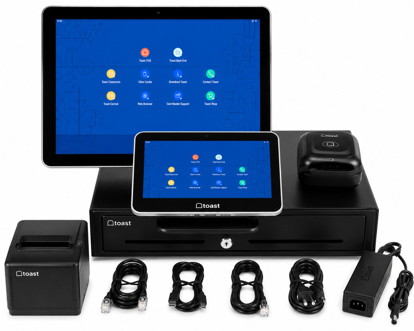 Toast POS Bundle TT300 + 14" Terminal TP200 Printer Cash Drawer Card Reader
