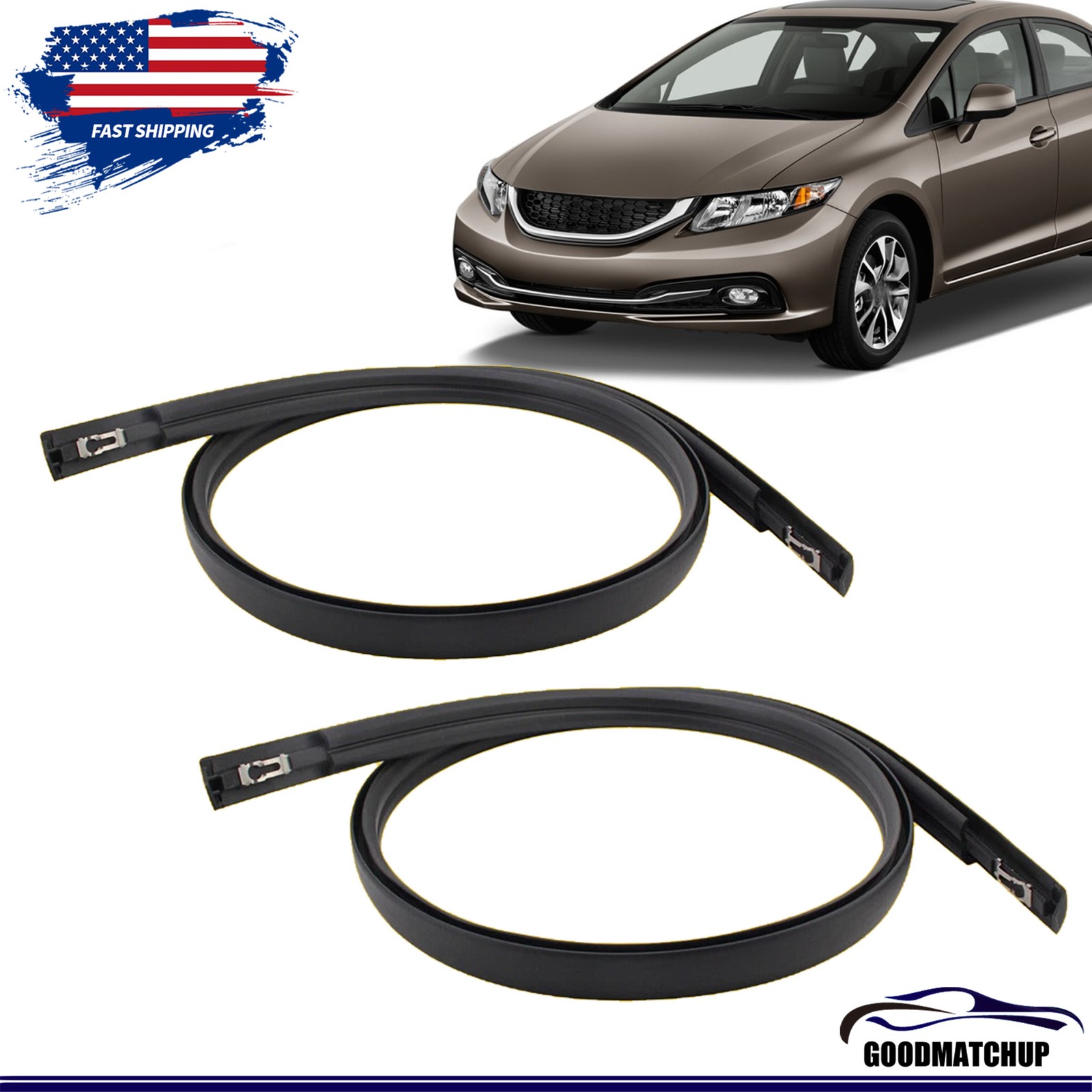 2x Left & Right Roof Molding Trim For 2012-2015 Honda Civic 4-Door 74306-TR0-A01