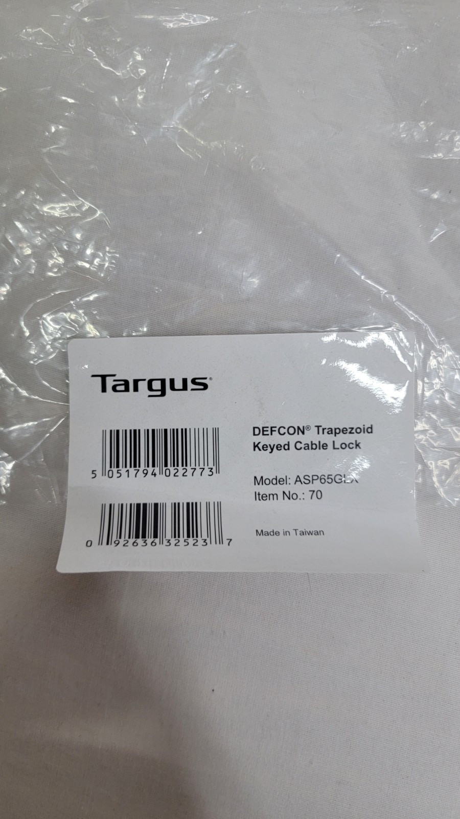 Targus DEFCON Trapezoid Keyed Cable Lock ASP65GLX