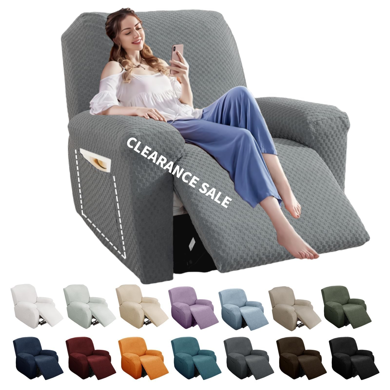 YEMYHOM 4 Pieces Stretch Recliner Slipcover Latest Jacquard Recliner Chair Co...