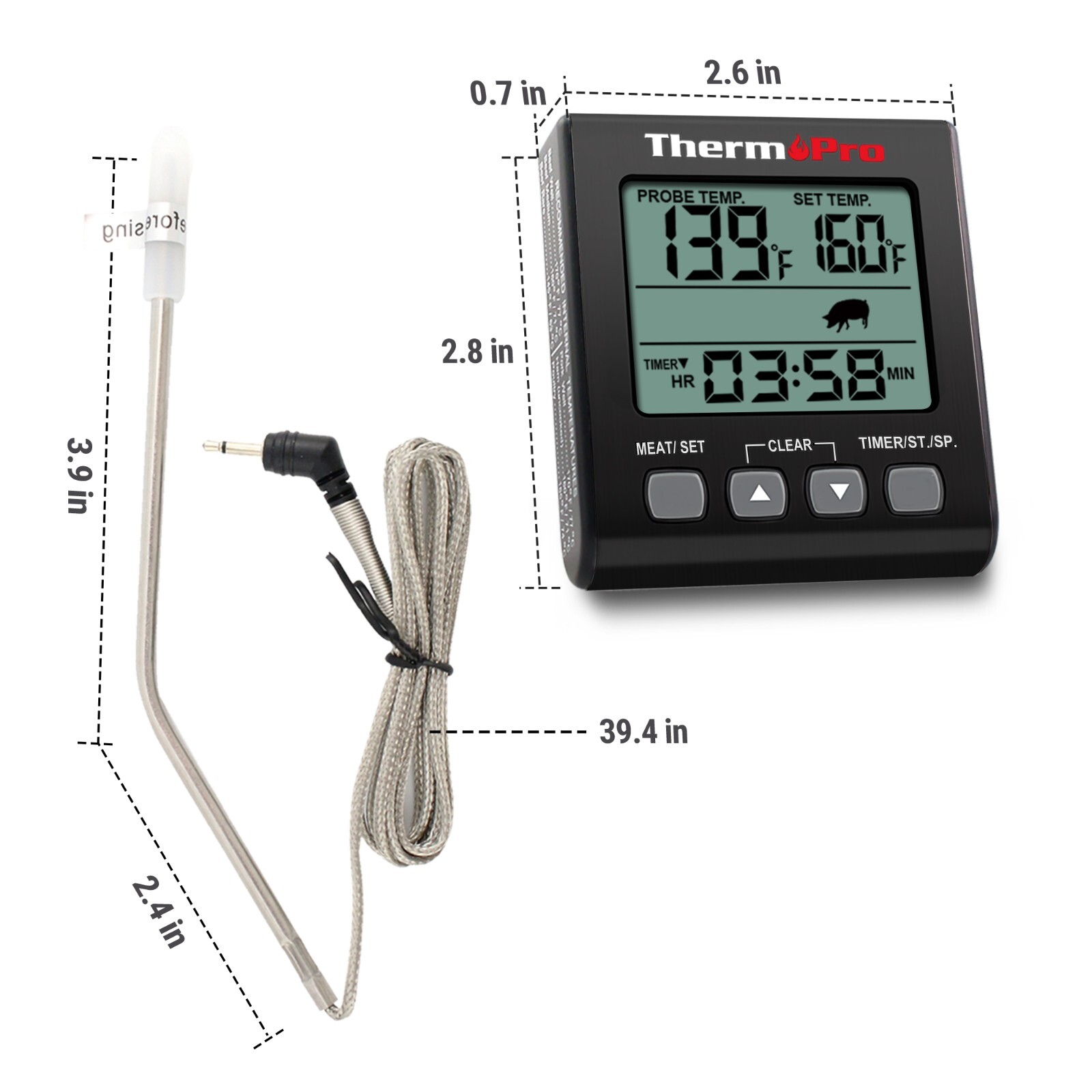ThermoPro TP16SW Meat Cooking Thermometer with Timer Backlight for Oven Grilling