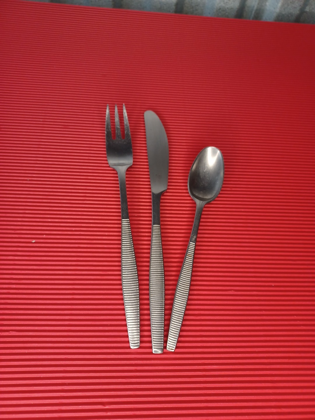 MCM DANSK Denmark VARIATION VI  Stainless Dinner Set 3pc. Ribbed Vtg.