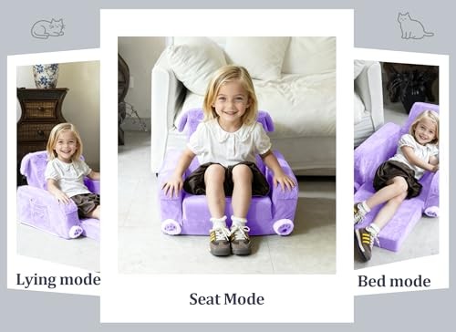 Kids Couch, Children's Sofa Bed, Folds Violet Squared Kids Couch with armrests