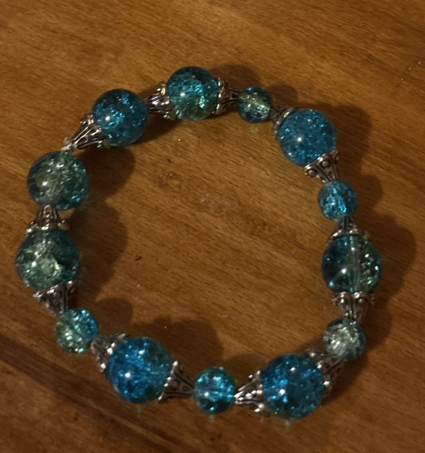 Handmade, Green/blue Glass Beaded Bracelet.