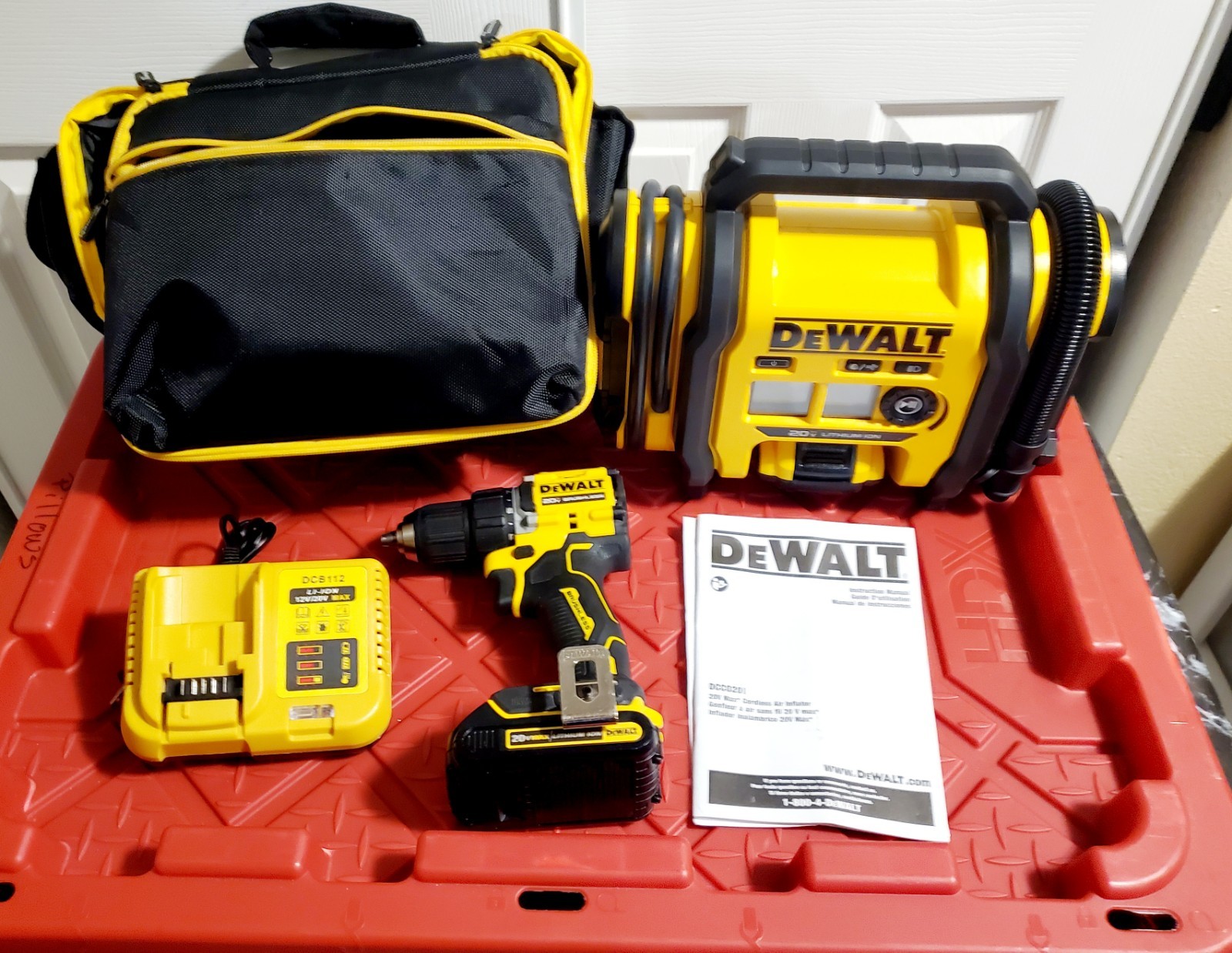 DEWALT 20V MAX Cordless Air Inflator & Drill Combo Kit With Batteries And...