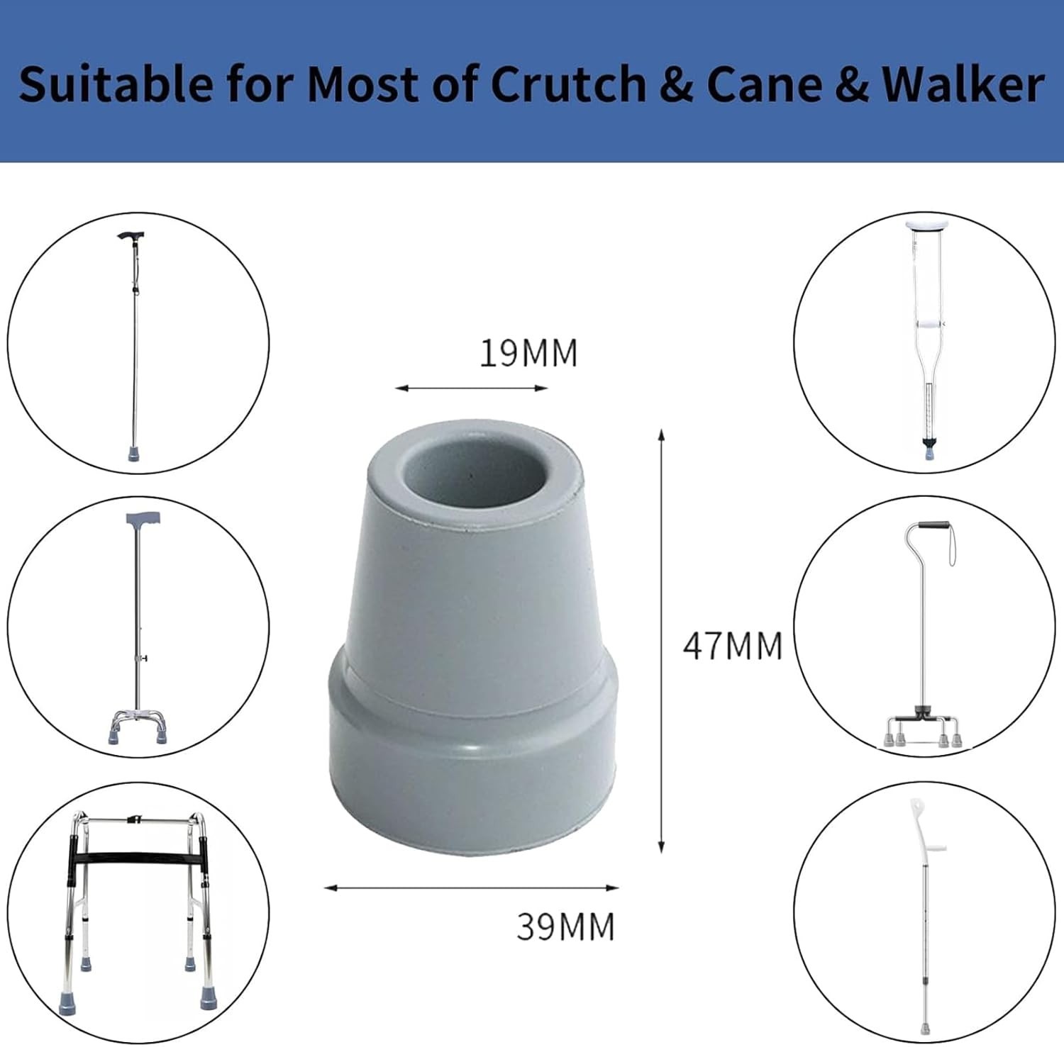 Crutch Tips 8 Pack 3/4 Inch Rubber Crutch Accessories Replacement Rubber Tips