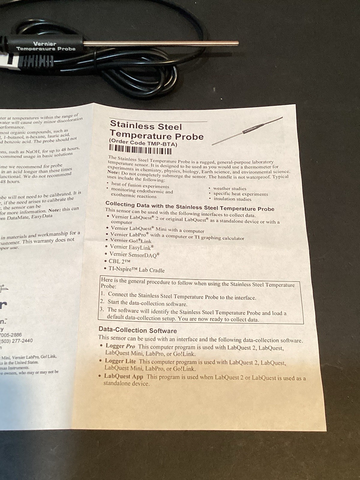 Vernier Stainless Steel Temperature Probe TMP-BTA