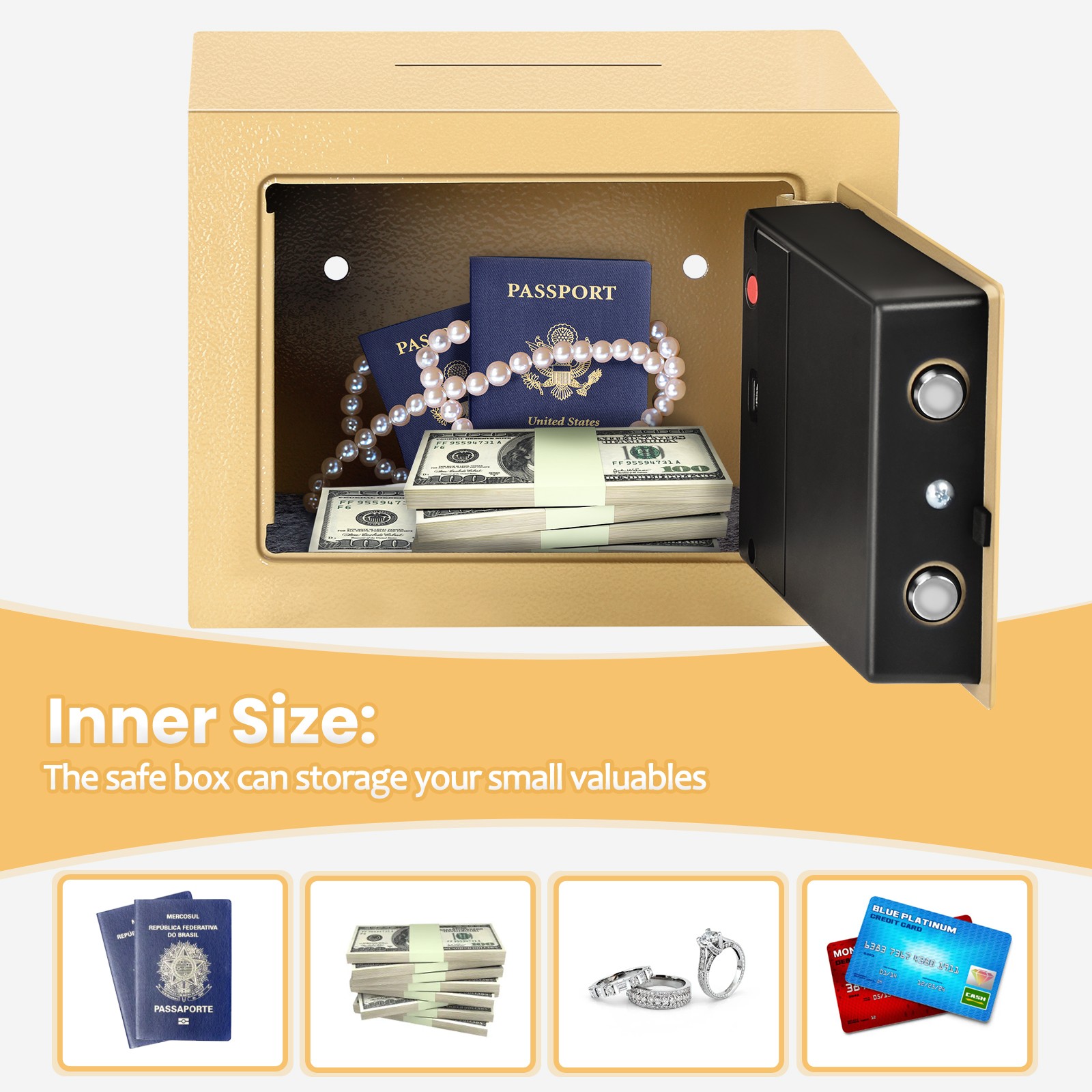 Safe Box with Electronic Keypad, Small Hidden Steel Security Lock Box with Key