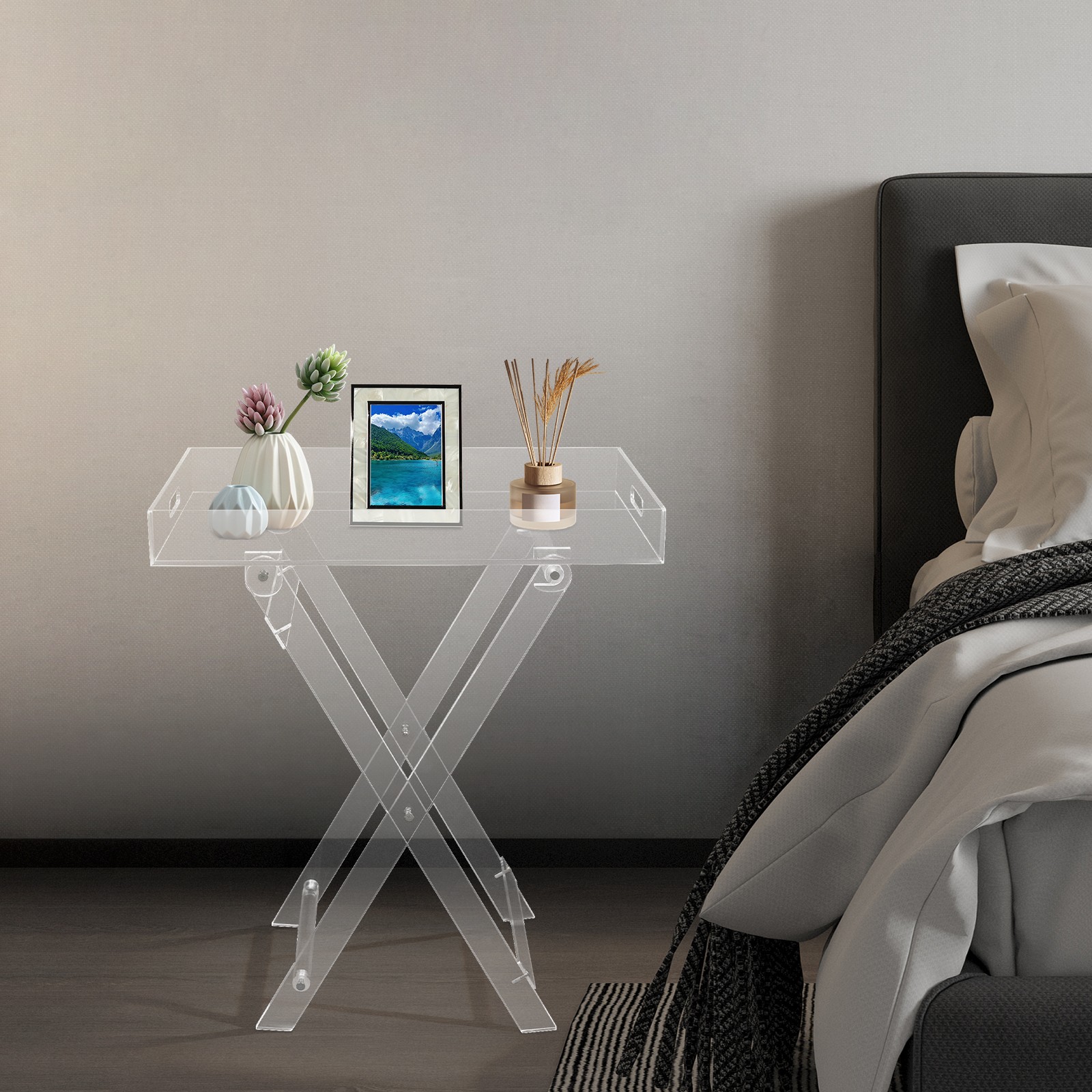 Modern Acrylic Folding Tray Table Clear End Table Small Side Table Coffee Table