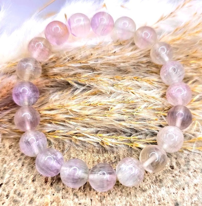 Natural Premium Icy Rainbow Fluorite 10mm Round Beads Bracelet