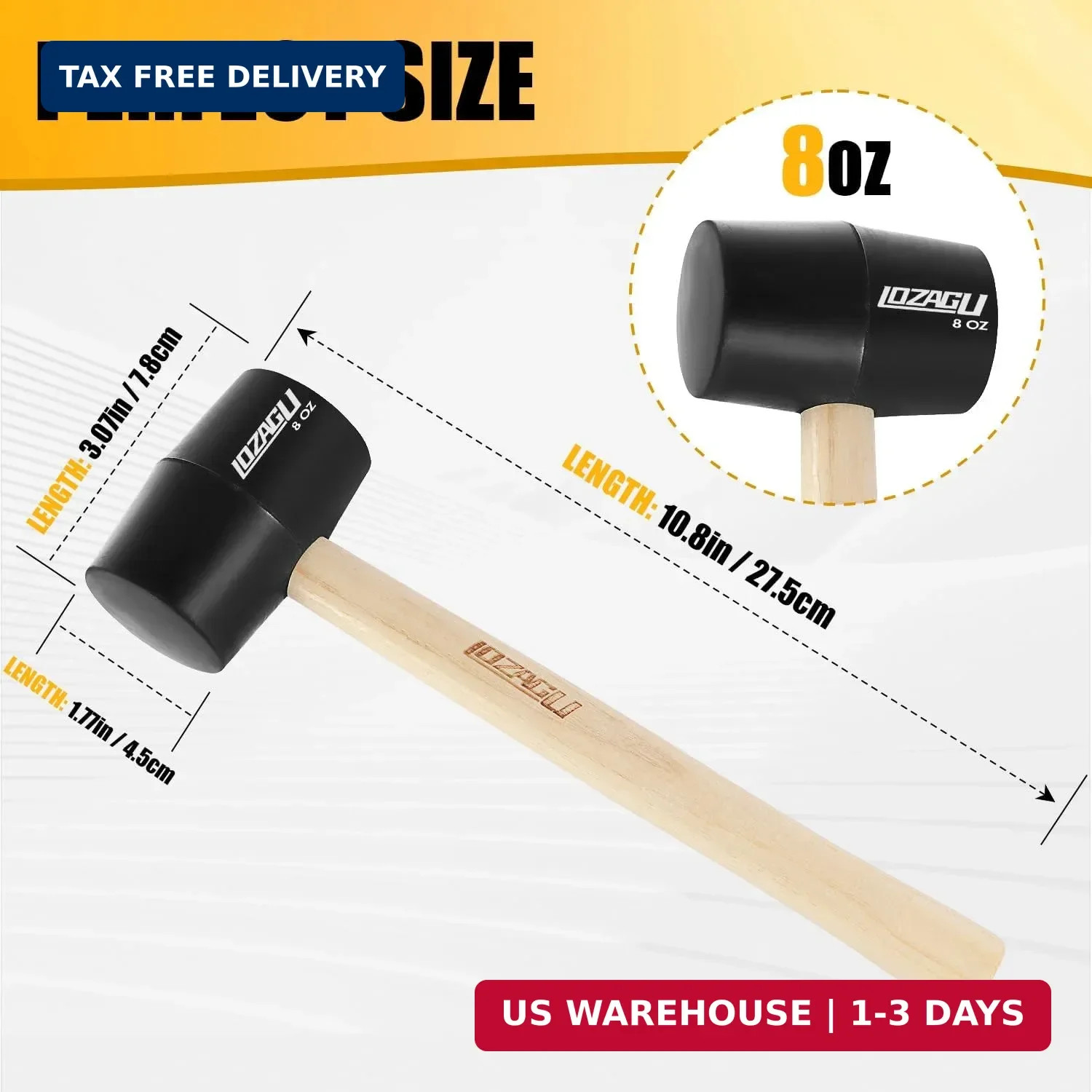 2-Pack Rubber Mallet Hammer Set, 8oz & 25mm Small Rubber Mallet Hammer Tool, Rub