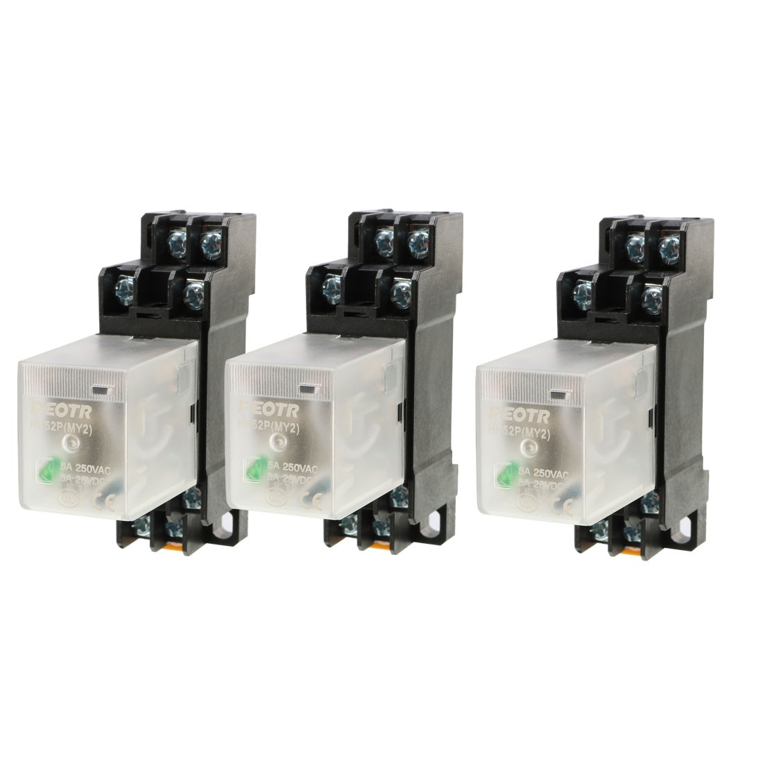 3pcs HH52P DC 24V Coil Voltage 8Pin DPDT Power Electromagnetic Relay Socket