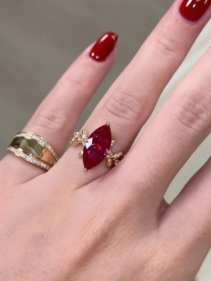 5.00 Ct Natural  Ruby & Diamond Engagement Ring Solid 14K Yellow Gold All Sz