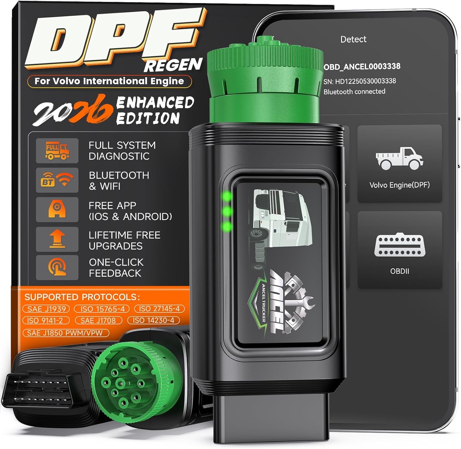 ANCEL HD120 Heavy Duty Truck Scanner with DPF Regen for Volvo & International