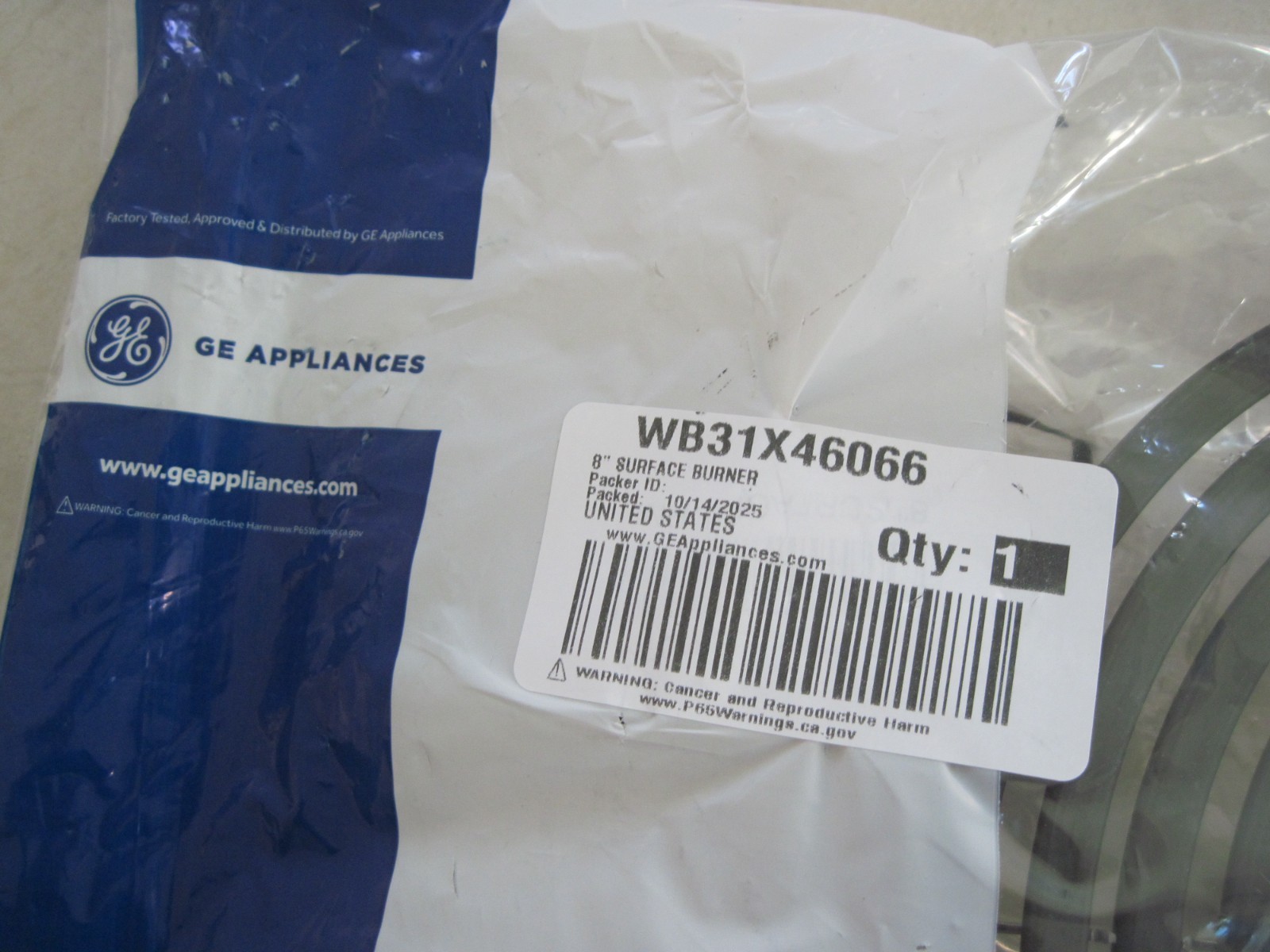 NEW OEM Genuine GE WB30X31058, WB31X46067 Range Safety Element 6"