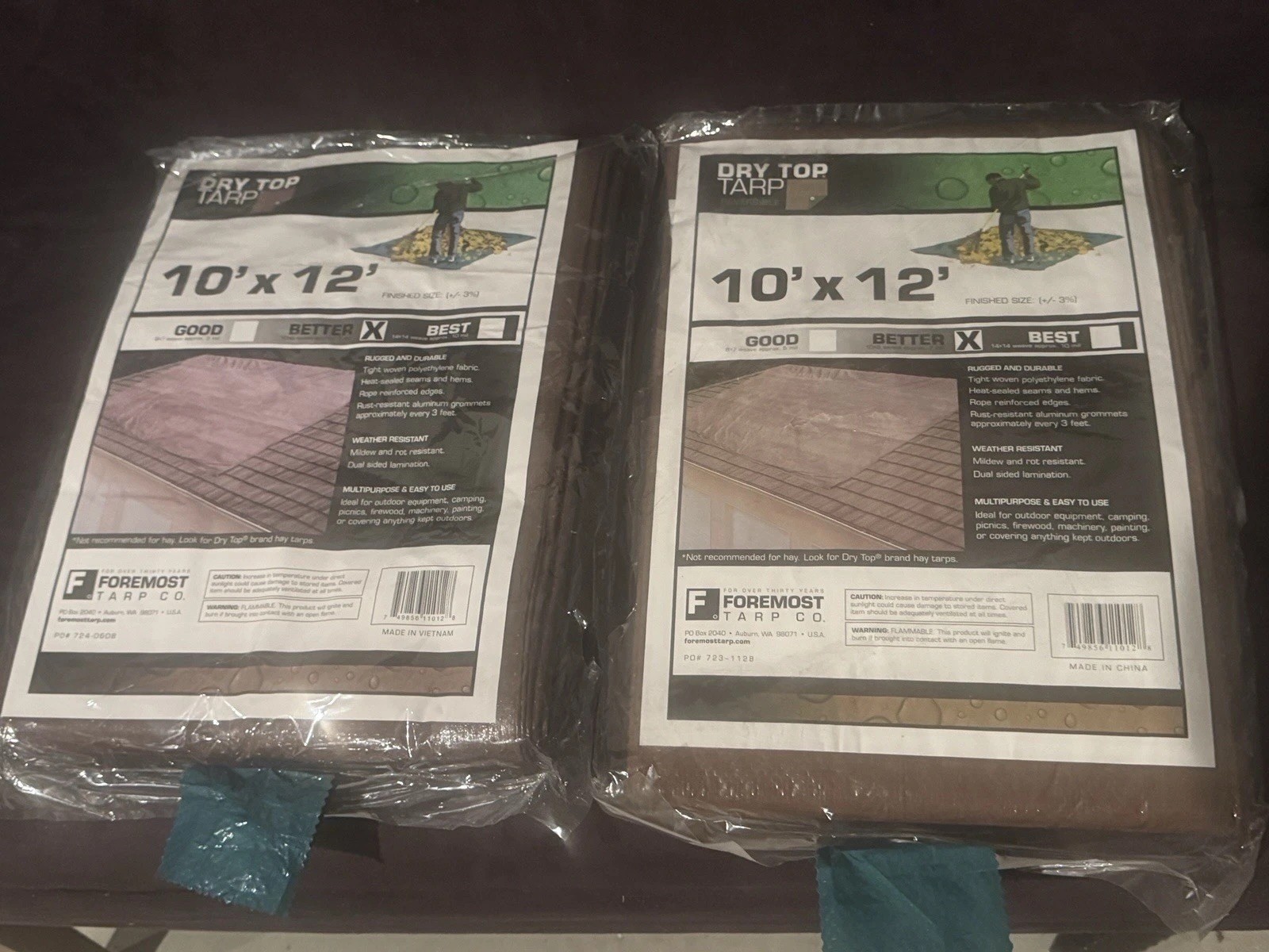 2 Pack Foremost Tarp Brown/Green Reversible Nylon Tarp 10 x 12 ft. PO#723-1128